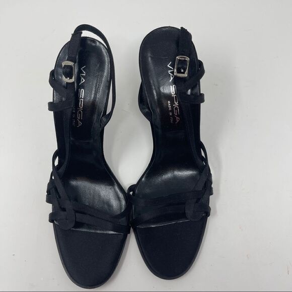 Via Spiga Sandals Strappy Satin Black Women's Size 8 Heeled - Picture 2 of 9